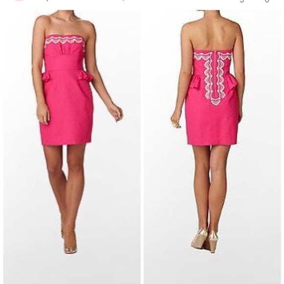 Lilly Pulitzer Maybell Peplum Embroidered Dress in Azalea Pink Size 12 - Picture 1 of 16